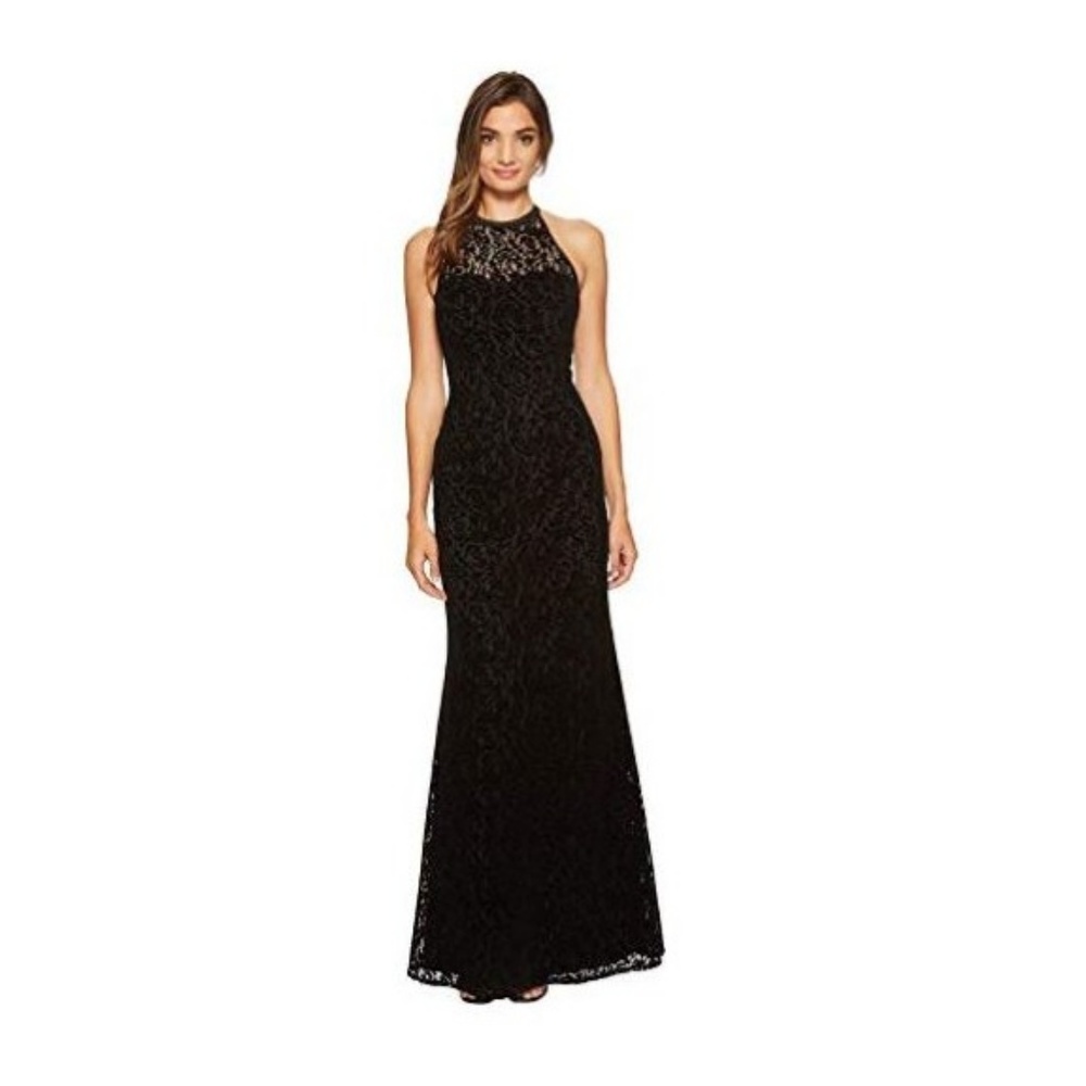 SOLD Nicole Miller Flocked Halter Gown Prom Dress - Picture 1 of 7